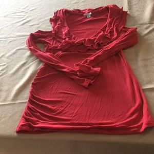 Boston proper red cold shoulder shirt